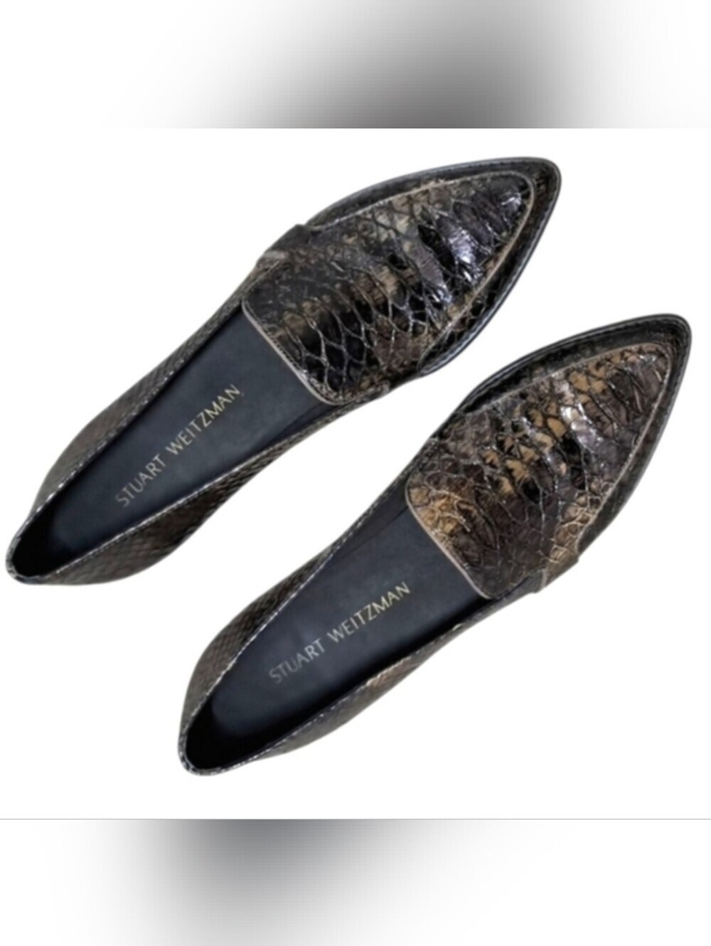 Stuart Weitzman Black and Brown Snakeskin Loafers Womens 9M - Picture 4 of 16